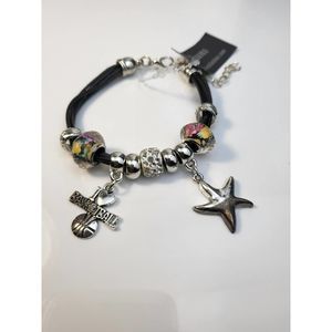 Women's Faux Leather Strap I Love Basketball Star Black Silver Charm Bracelet